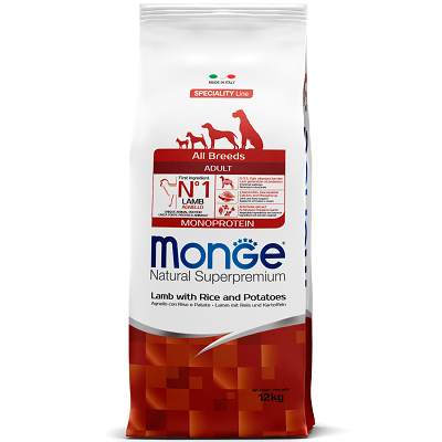MONGE Adult Monoprotein сухой корм для собак всех пород, Ягненок 12 кг