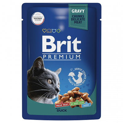 Brit Premium влажный корм для кошек, Утка в соусе 85г