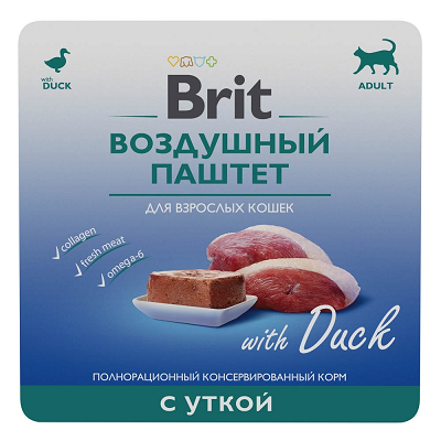 Brit Premium воздушный паштет для кошек, Утка 100г