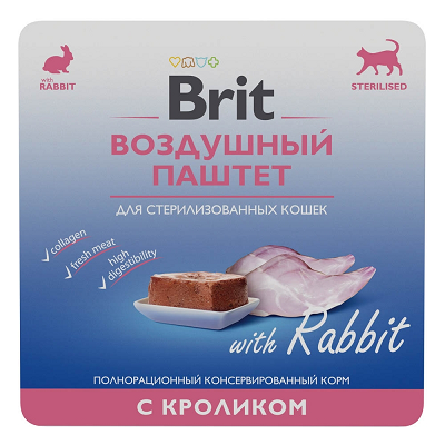 Brit Premium воздушный паштет для стерилизованных кошек, Кролик 100г