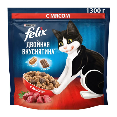 Felix Двойная Вкуснятина сухой корм для кошек, Мясо 1,3кг