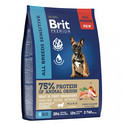 Brit Premium сухой корм собак c чувствительным пищеварением, Лосось и Индейка 1кг