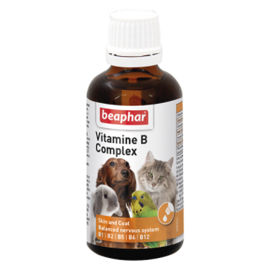 Beaphar Vitamine B Complex кормовая добавка для кошек, собак, грызунов и птиц, Комплекс витаминов В1, В2, В5, В6, В12, 50 мл