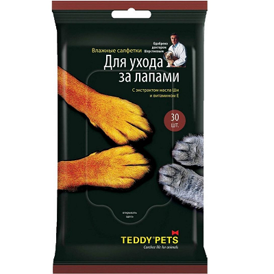 Teddy Pets влажные салфетки для ухода за лапами, 30шт