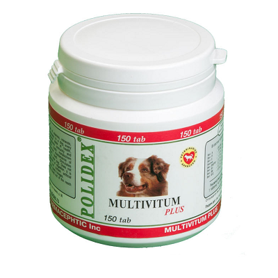 POLIDEX Multivitum Plus мультивитаминная добавка для щенков и взрослых собак , 150 таб