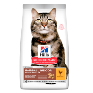 Hills Science Plan Hairball Indoor Mature Adult 7+ сухой корм для выведения шерсти у домашних кошек старше 7лет Курица, 1,5 кг