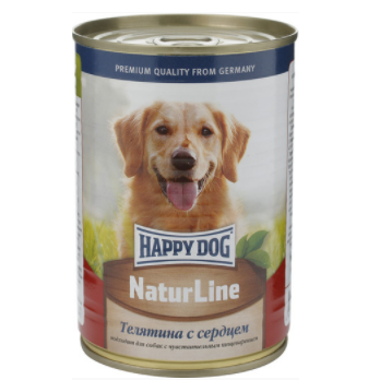 Happy Dog NaturLine, влажный корм для собак, Телятина-Сердце, 400 г