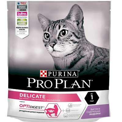 Pro Plan Delicate сухой корм для кошек с чувствительным пищеварением, Индейка, 400 г