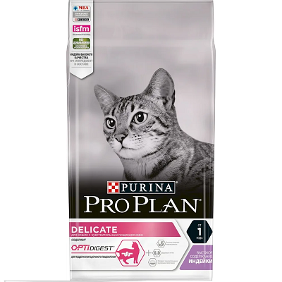 Pro Plan Delicate сухой корм для кошек с чувствительным пищеварением Индейка, 1,5 кг