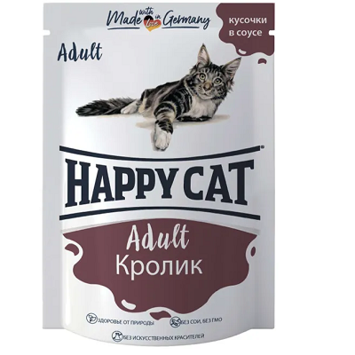 Happy Cat влажный корм для кошек, Кролик, кусочки в соусе, 100 г