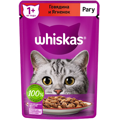 Whiskas влажный корм для кошек, Говядина и Ягненок рагу, 75г