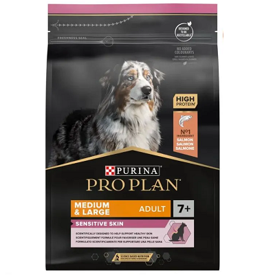 Pro Plan Opti Age Adult 7+ Medium & Large Sensitive Skin сухой корм для пожилых собак средних и крупных пород с чувствительным пищеварением Лосось-Рис, 3 кг