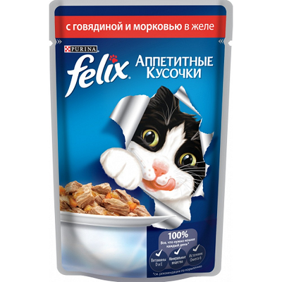 Felix Аппетитные Кусочки, влажный корм для кошек, Говядина, желе, 85г