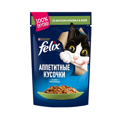 Felix Аппетитные Кусочки, влажный корм для кошек, Кролик, желе, 85г