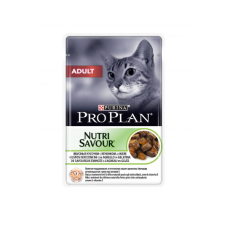 Pro Plan Nutri Savour Adult влажный корм для кошек, кусочки в желе, Ягненок, 85 г