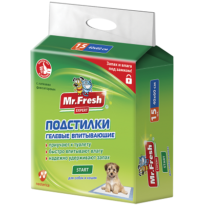 Mr. Fresh Start пеленки гелевые для приучения к туалету 40х60см, 15шт