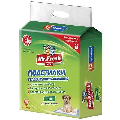 Mr. Fresh Start пеленки гелевые для приучения к туалету 60х60см, 12шт