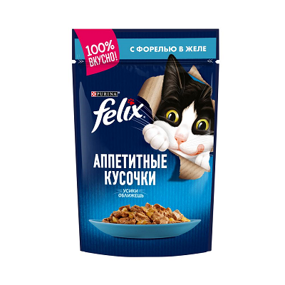 Felix Аппетитные Кусочки, влажный корм для кошек, Форель, желе, 85г