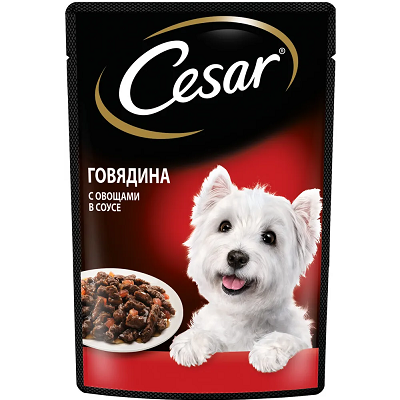 Cesar влажный корм для собак, Говядина с овощами, соус, 85г
