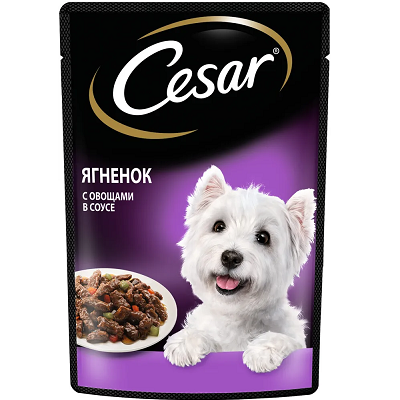 Cesar влажный корм для собак, Ягненок с овощами, соус, 85г
