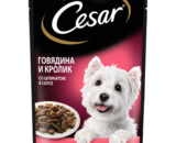 Cesar влажный корм для собак, Говядина и Кролик со шпинатом, соус, 85г