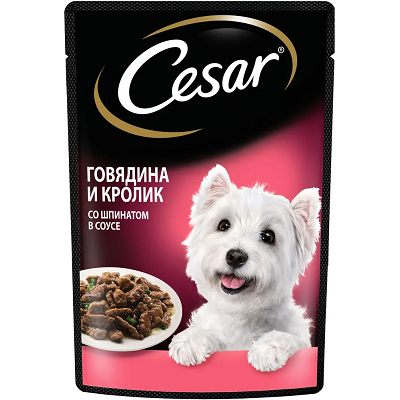 Cesar влажный корм для собак, Говядина и Кролик со Шпинатом в соусе, 85г