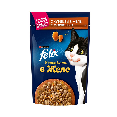 Felix Sensations влажный корм для кошек Курица в желе с морковью, 85г
