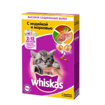 Whiskas сухой корм для котят, Индейка-Морковь с молоком, 350 г