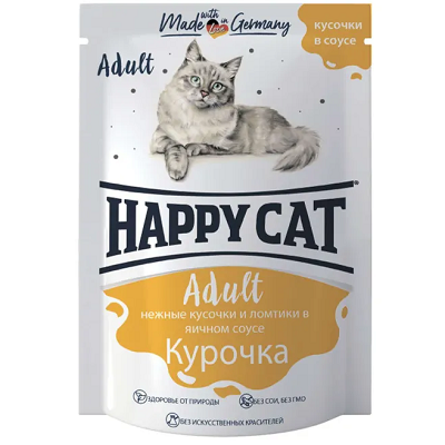 Happy Cat влажный корм для кошек, Курочка, ломтики в яичном соусе, 100 г