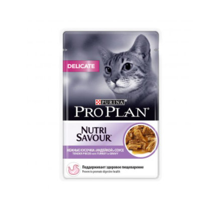 Pro Plan Nutri Savour Delicate влажный корм для кошек, кусочки в соусе, Индейка, 85 г