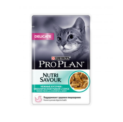 Pro Plan Nutri Savour Delicate влажный корм для кошек, кусочки в соусе, Океаническая рыба, 85 г