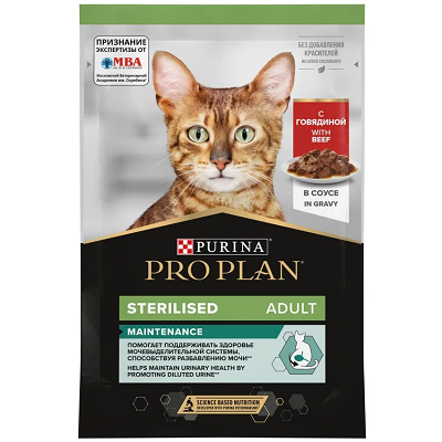 Pro Plan Nutri Savour Sterilised влажный корм для стерилизованных кошек, кусочки в соусе, Говядина, 85 г