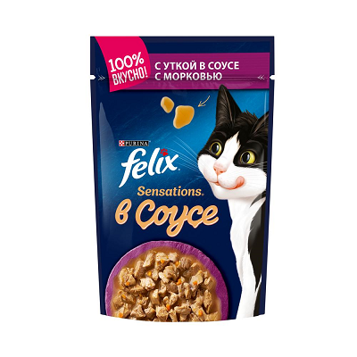 Felix Sensations влажный корм для кошек Утка в соусе с морковью, 85г