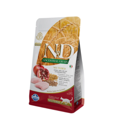 Farmina N&D Ancestral Grain Neutered сухой корм для стерилизованных кошек, Курица-Гранат, 300 г