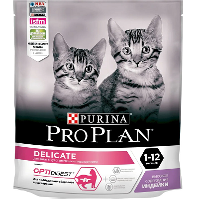 Pro Plan Kitten Delicate сухой корм для котят с чувствительным пищеварением, Индейка, 1,5 кг