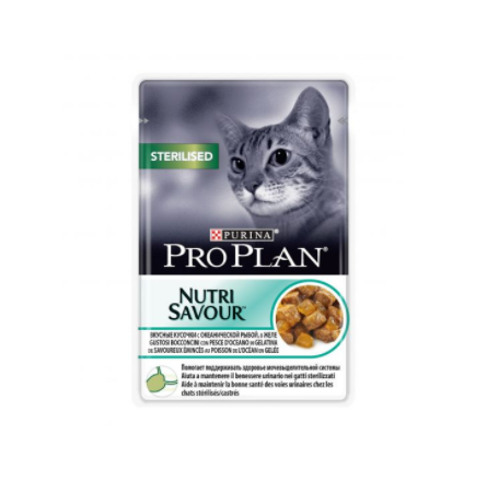 Pro Plan Nutri Savour Sterilised влажный корм для стерилизованных кошек, кусочки в желе, Океаническая рыба, 85 г