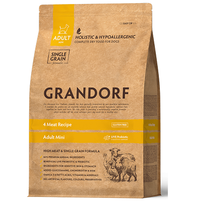 GRANDORF 4 Meat & Brown Rice Adult Mini Breeds сухой корм для маленьких собак 4 Мяса-Коричневый рис, 3 кг