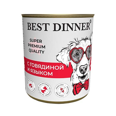Best Dinner влажный корм для собак и щенков с 6 мес, Говядина с Языком 340г