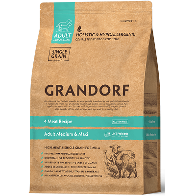 GRANDORF 4 Meat Adult All Breeds сухой корм для собак всех пород 4 Мяса с Пробиотиком, 3 кг