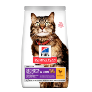 Hills Science Plan Sensitive Stomach & Skin сухой корм для кошек для здоровья кожи и пищеварения Курица, 1,5 кг