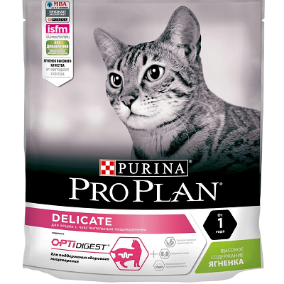 Pro Plan Delicate сухой корм для кошек с чувствительным пищеварением, Ягненок, 1,5 кг