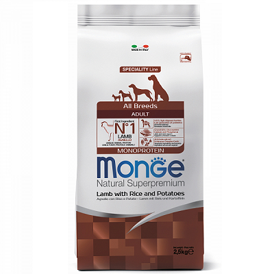 MONGE Adult Monoprotein сухой корм для собак всех пород, Ягненок 2,5кг