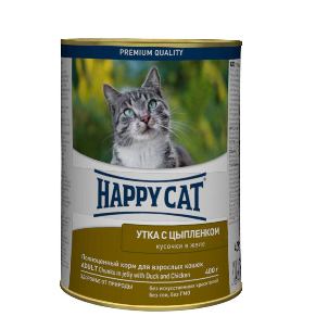 Happy Cat Adult влажный корм для кошек, Утка-Цыпленок, кусочки в желе, 400 г