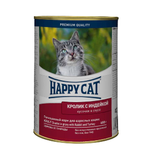 Happy Cat Adult влажный корм для кошек, Кролик-Индейка, кусочки в соусе, 400 г