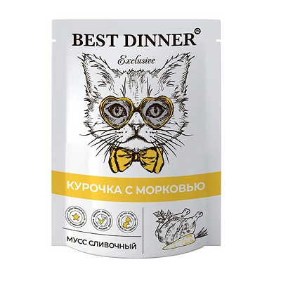 Best Dinner влажный корм для кошек и котят с 1 мес, мусс Курочка с Морковкой 85г