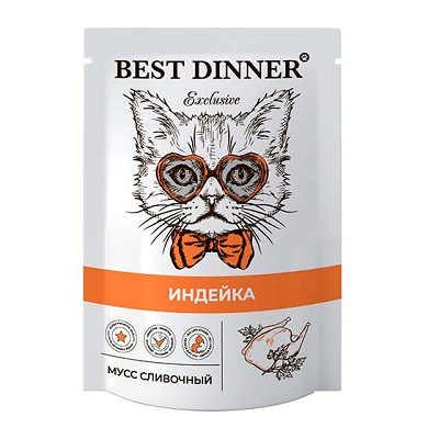Best Dinner влажный корм для кошек и котят с 1 мес, мусс Индейка 85г