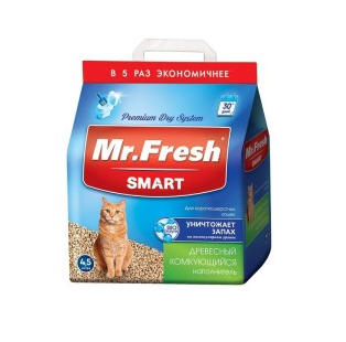 Mr. Fresh наполнитель для кошачьего туалета комкующийся, древесный для длинношерстных кошек, 4,5 л