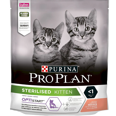 Pro Plan Sterilised Kitten <1 сухой корм для стерилизованных котят, Лосось, 400 г