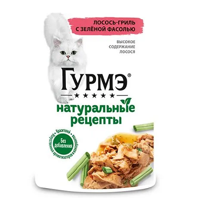 Гурмэ Натуральные Рецепты влажный корм для кошек Лосось с Зеленой Фасолью 75г