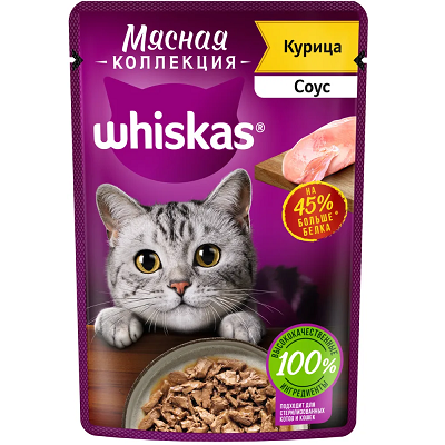 Whiskas Мясная Коллекция влажный корм для кошек, Курица соус 75г